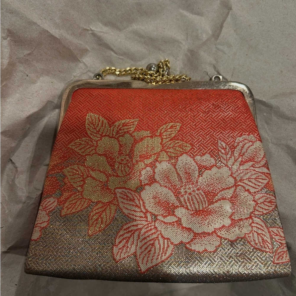 Floral Evening Clutch in Red and Gold
